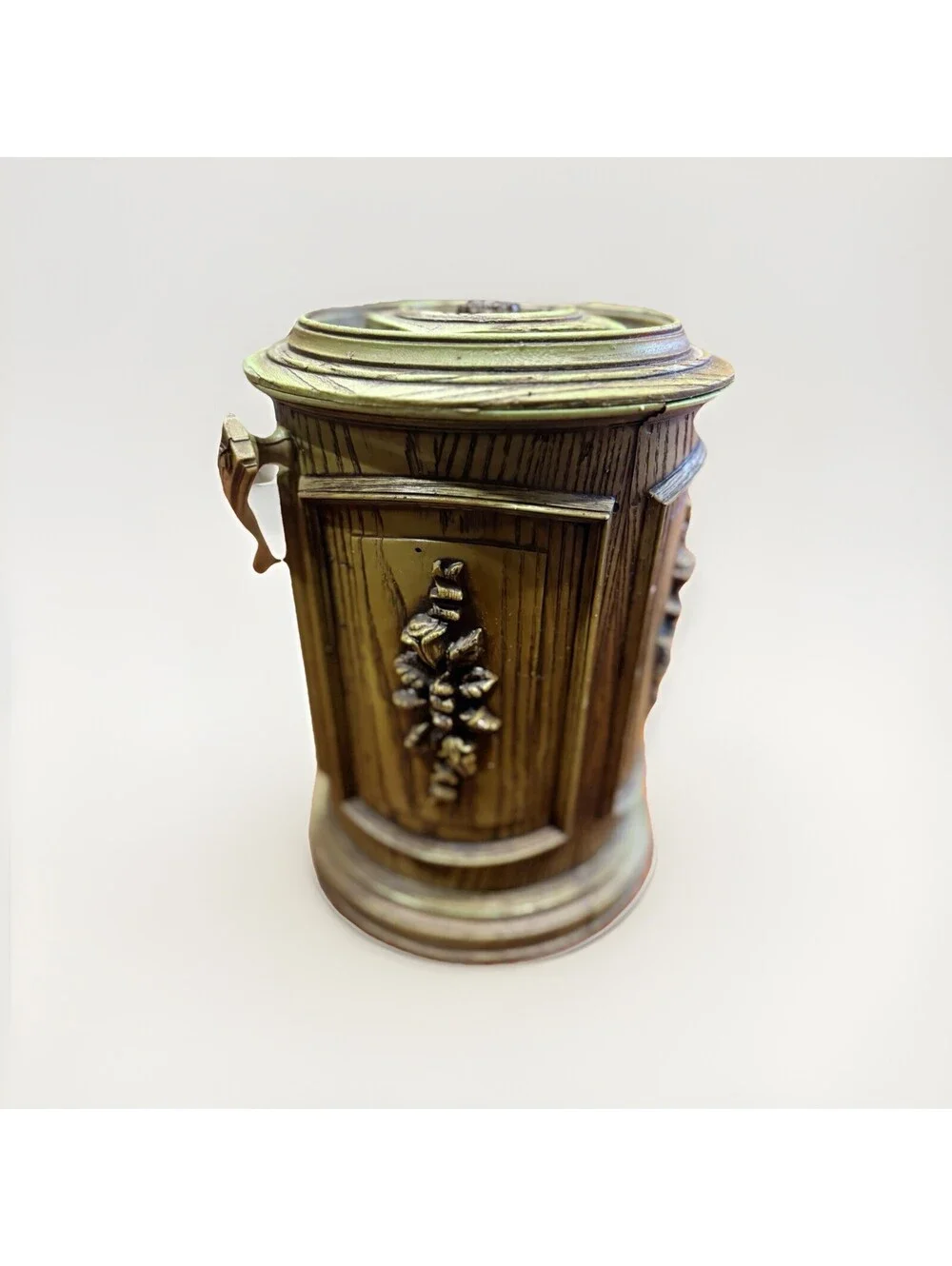 Vintage Avocado Green Ice Bucket-Wine-Chiller Cooler-MCM-Plastic Faux Wood